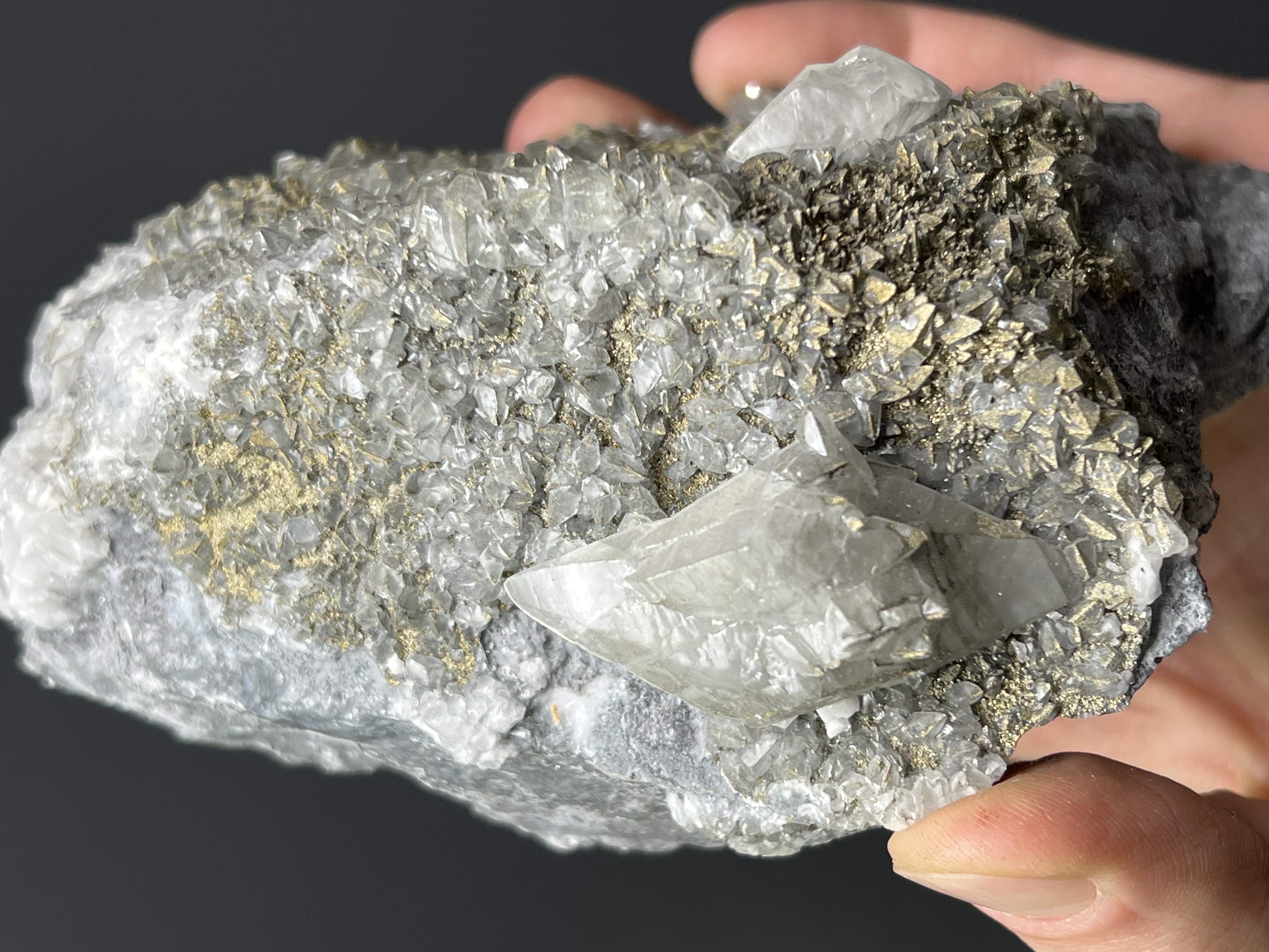 Pyrite With Gray Crystal Calcite