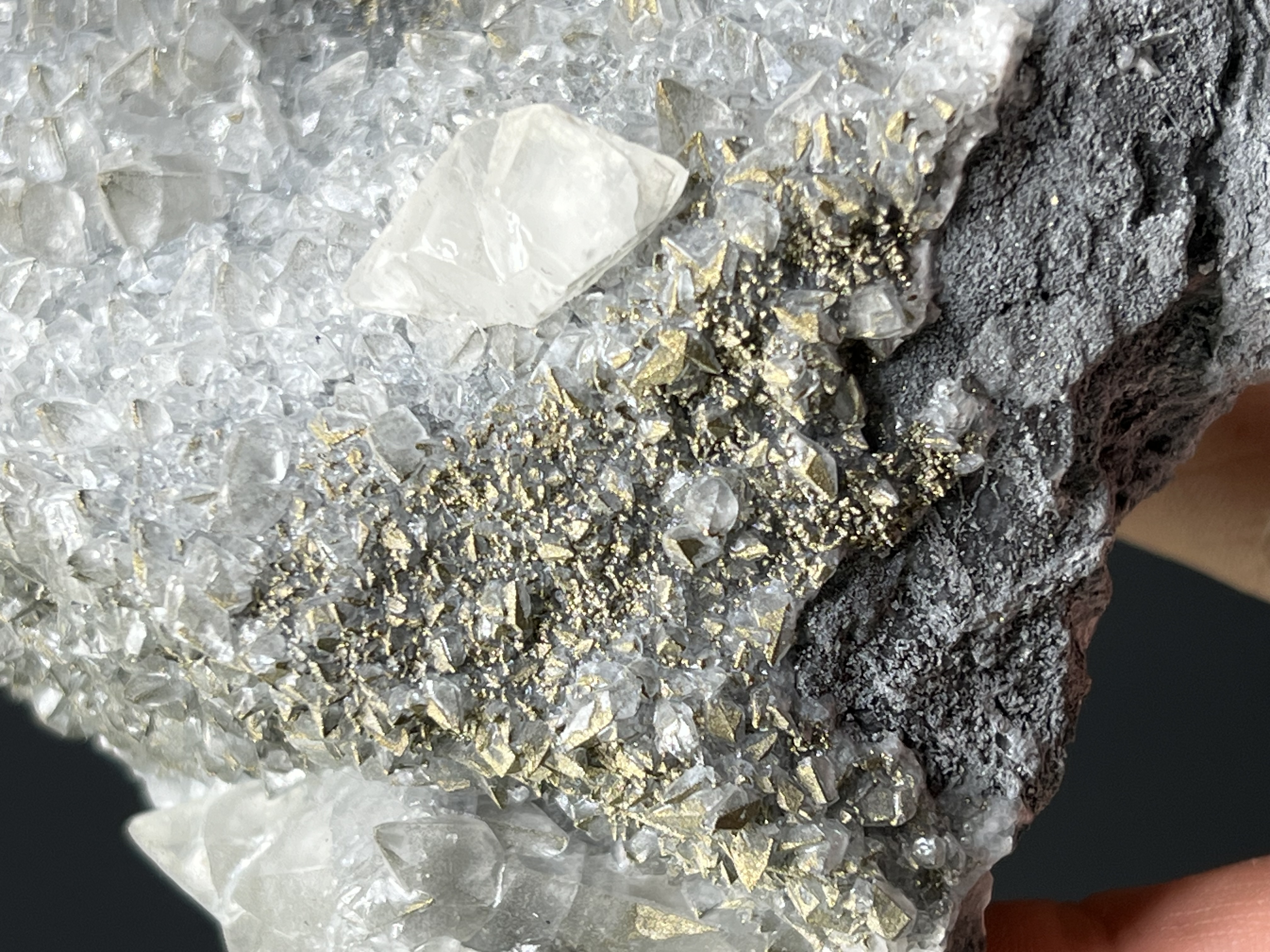 Pyrite With Gray Crystal Calcite