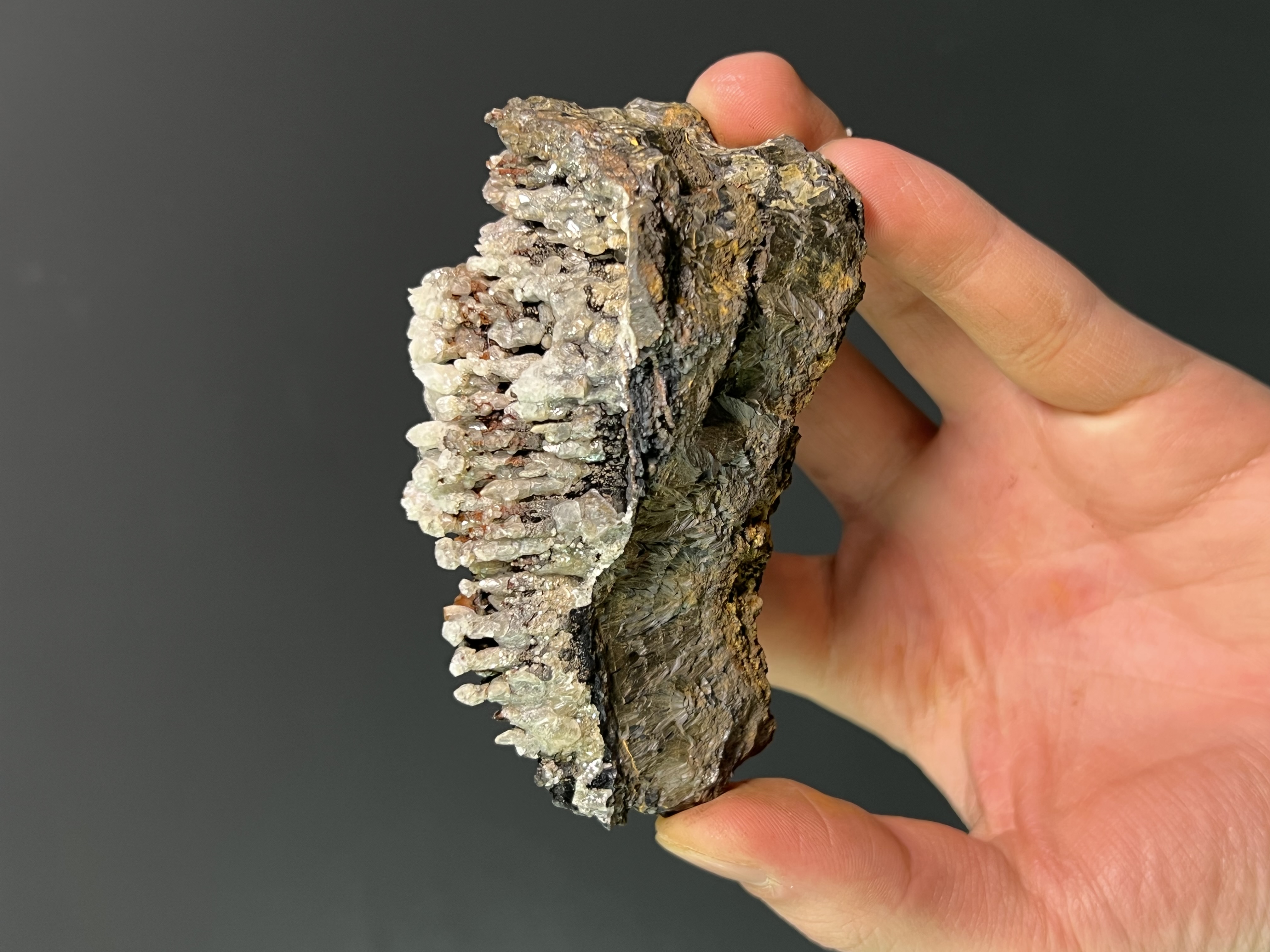 Very Special Museum Piece, Crystal Calcite On Stalactite Goethite 