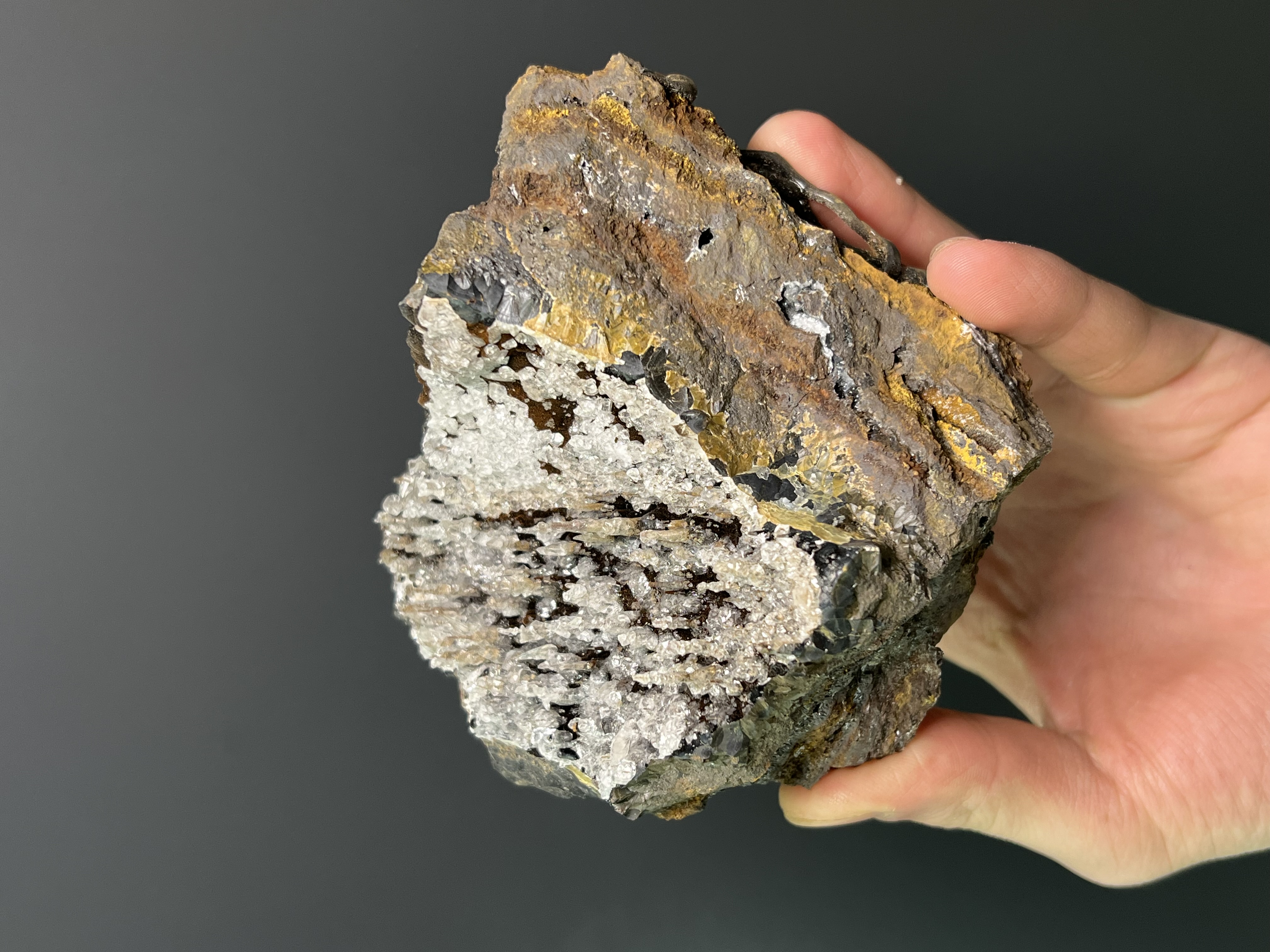 Museum Quality, Crystal Calcite And Barite With Stalactite Goethite 