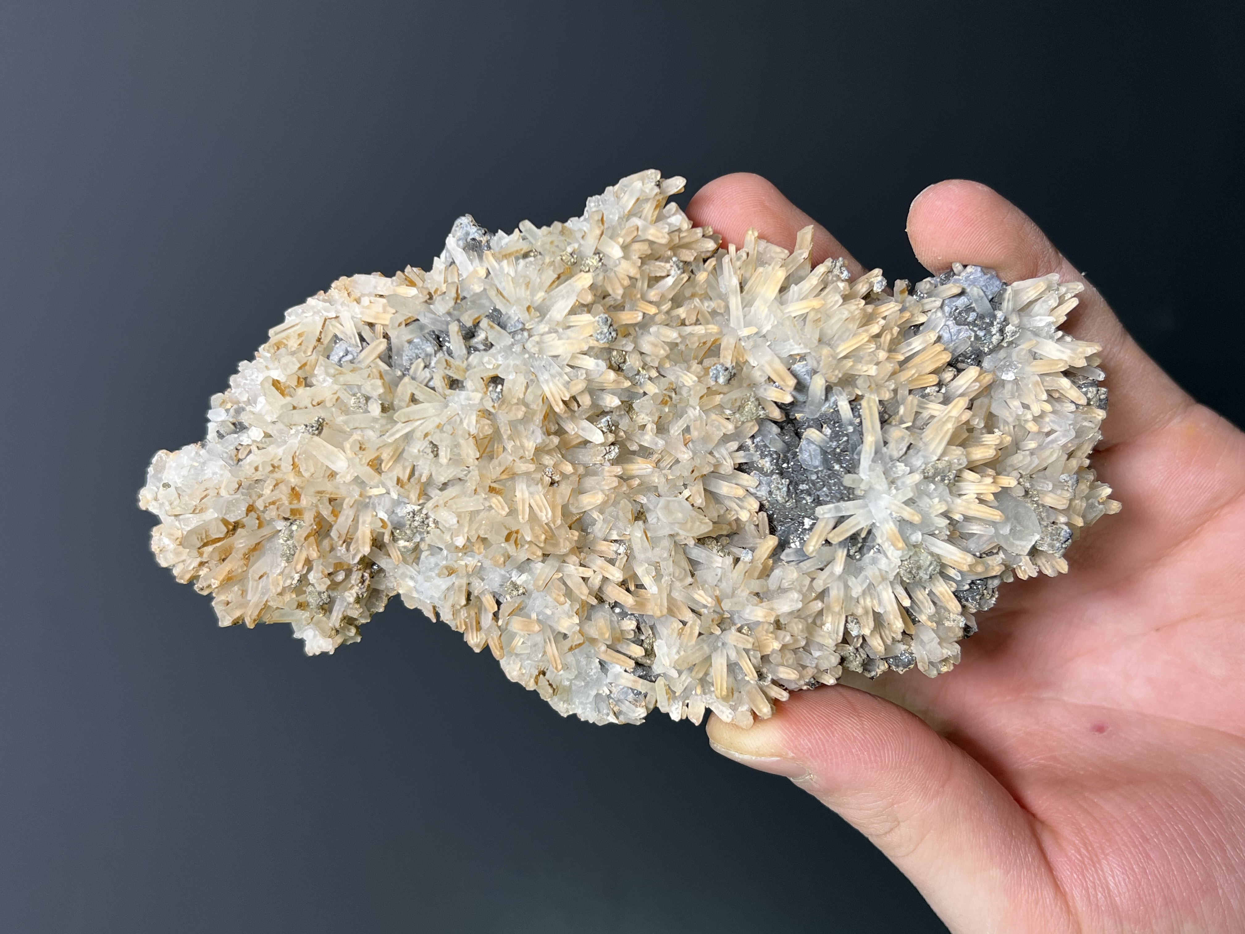 Very Special Sphalerite And Pyrite On Gypsum Crystal Selenite Specimen, 254gram